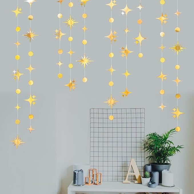 Glitter Gold Star Circle Dot Garland 30 Feet Twinkle Gold Star Circle Dot - Image 4