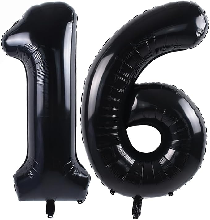 TONIFUL 40 Inch Black Number 16 Balloon Large Foil 16th Birthday Decoration | by TONIFUL