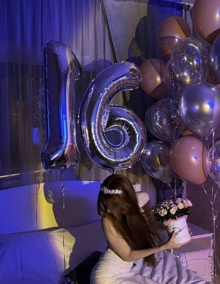 Silver Number 6 Balloon 40 inch, Balloon numbers party supplies, deco photo - Image 4