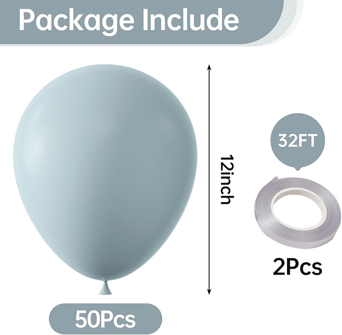 12 Inch Retro Mist Blue Balloons, Baby Shower, Graduate Party Decorations - Image 2