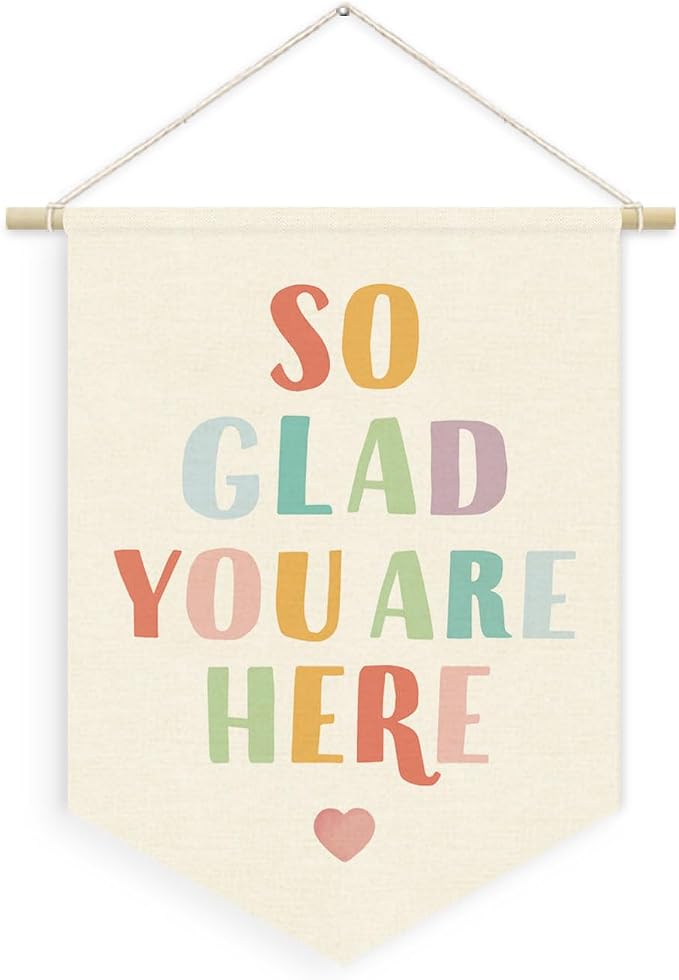 Boho Classroom Welcome Sign, So Glad You Are Here Back to School Linen Canvas by Unknown