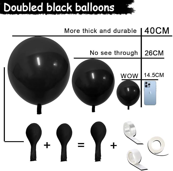 Black Balloons Double Stuffed Balloon Garland Arch Kit Latex Different Size - Image 3