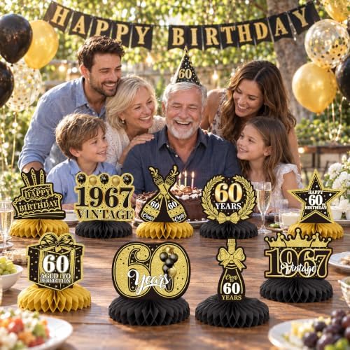 Birthday Decorations 2027-9Pcs 60th Birthday Honeycomb Table Decorations - Image 7
