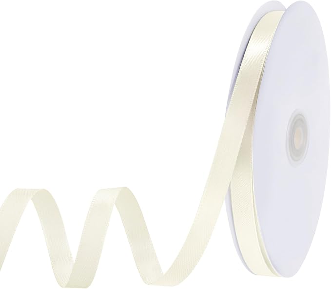 woric 120 Yards Ivory Satin Ribbon 3/8 Inch Thin Cream Ribbons | Single-sided by woric