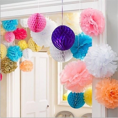 10pcs White Tissue Hanging Paper Pom-poms, Hmxpls Flower Ball Wedding Party - Image 6