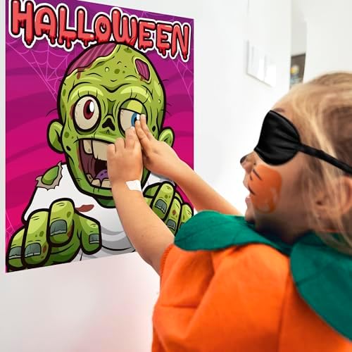 OHOME Halloween Games for Kids - Pin The Eyeball on The Zombie Game | Halloween Crafts Toys Gifts Birthday Party Supplies for Kids | HALLOWEEN Treats Activities Party Favors Decorations for Family - Image 4