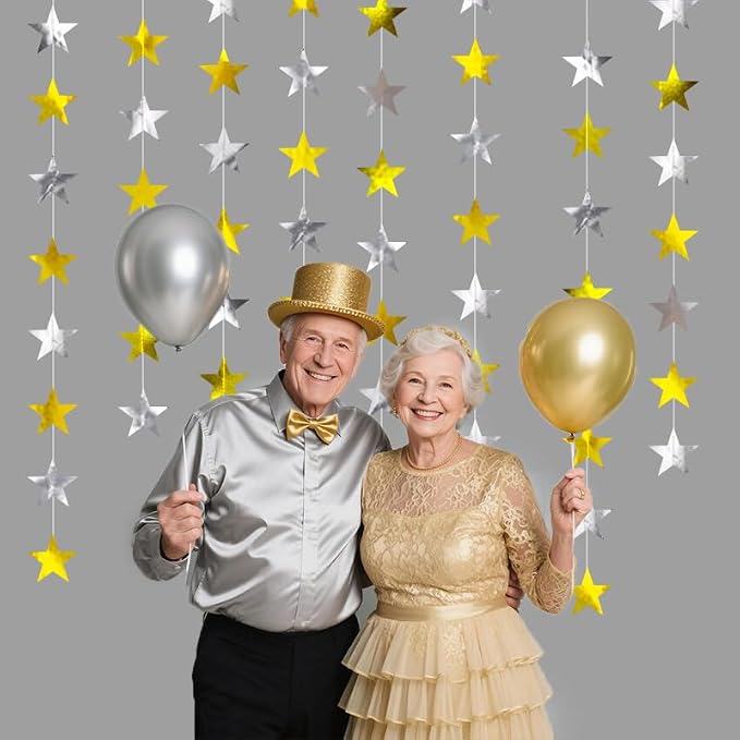 Gold Silver Shining Star Hanging Garland Gold and Silver Hanging Sparkling Star - Image 5