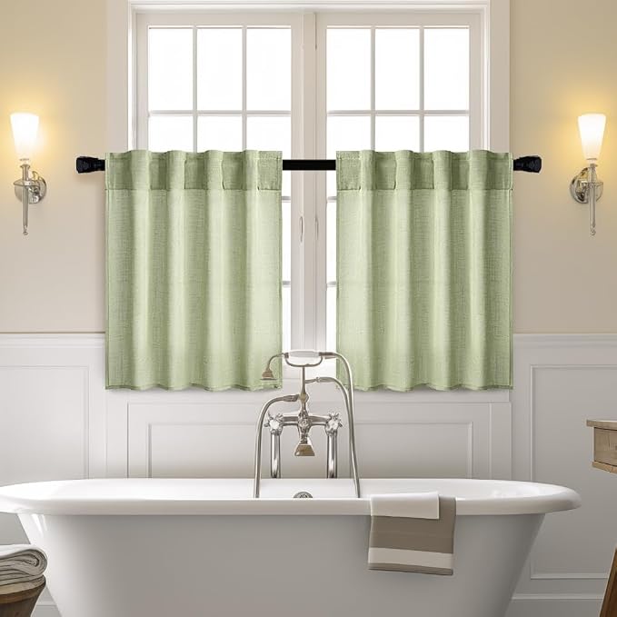 MIULEE Sage Green Kitchen Curtains 36 Inch Length 2 Panels Farmhouse | Textured - Image 2