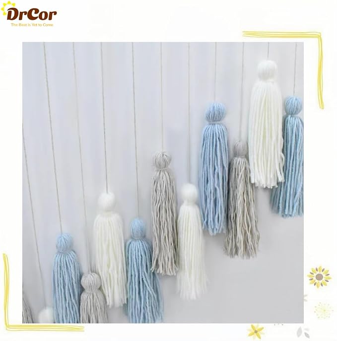 DrCor Dusty Blue Boho Macrame Garland Wall Hanging Decor | Handmade yarn banner - Image 6