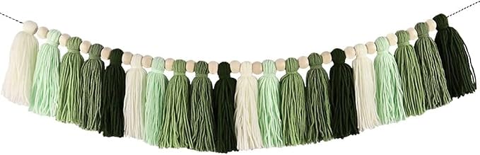 Green Tassel Garland with Wood Beads by kcaiarsso