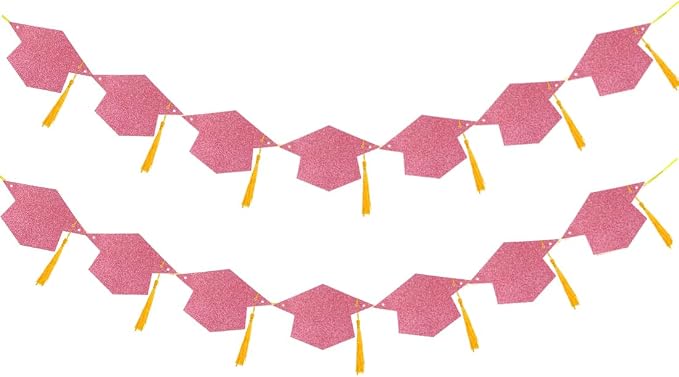 Graduation Decoration Banners 2026 Rose Gold Glitter Graduation Hats Banner | by TrlaFy