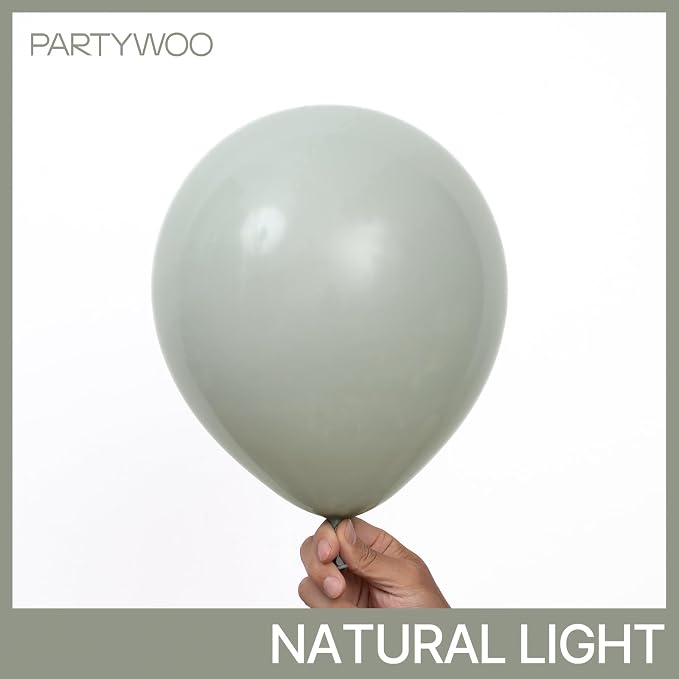 PartyWoo Dusty Green Balloons 50pcs Sage Olive Eucalyptus Green Boho Color | 12 - Image 3