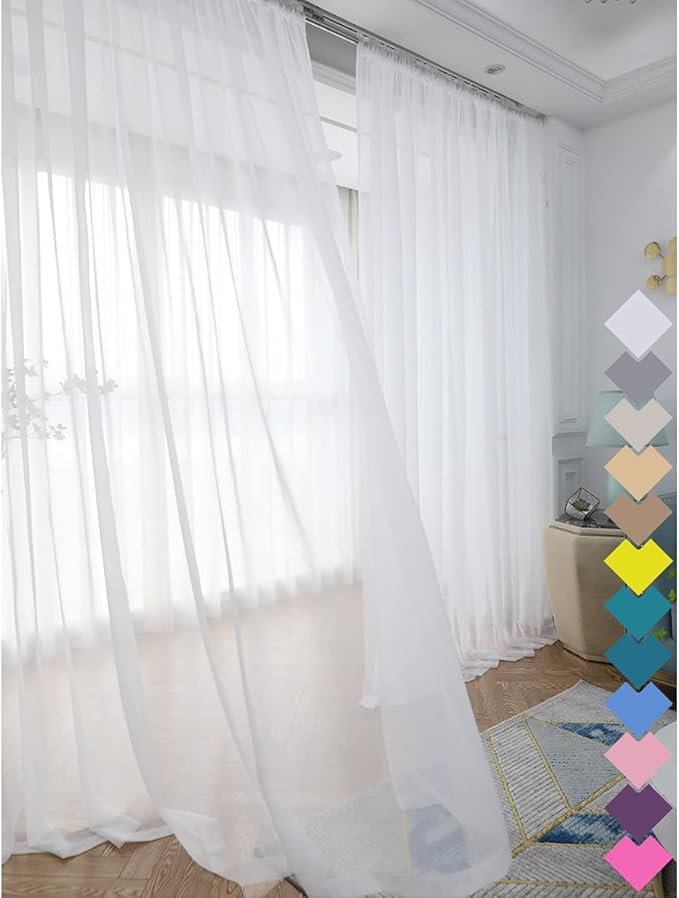 Window White Sheer Curtains 48 Inches Width 45 Inches Long 2 Panels Sheer Curtains Clear Curtains Basic Rod Pocket Panel for Home/Living Room/Bedroom/Kids Room