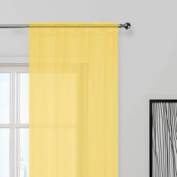 SpaceDresser Yellow Sheer Curtains 4 Panels Rod Pocket Semi-Sheer Curtain 108 - Image 3