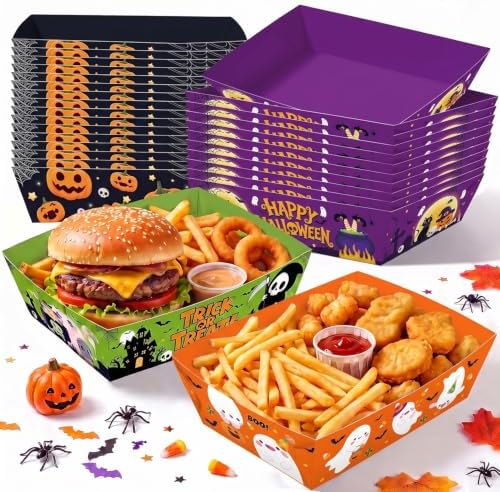 48Pcs Halloween Party Supplies, Halloween Paper Food Trays by Actilize
