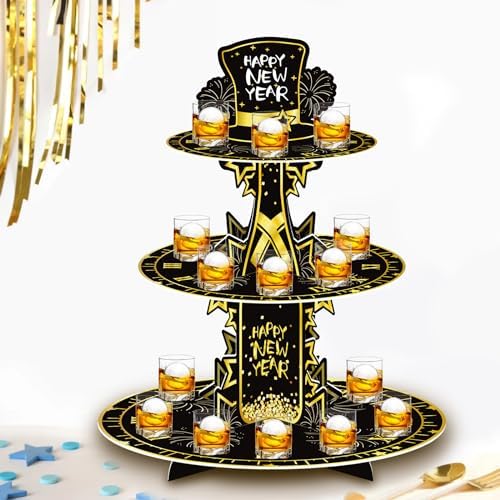 3 Tier 2027 Happy New Year Cupcake Stand Round Cardboard Cake Holder - Image 4