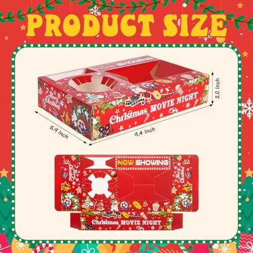 48 Pcs Christmas Party Supplies Movie Night Paper Snack Trays Xmas Party Decorations Christmas Birthday Favors Snowman Family Movie Popcorn&Drink&Candy Box - Image 2