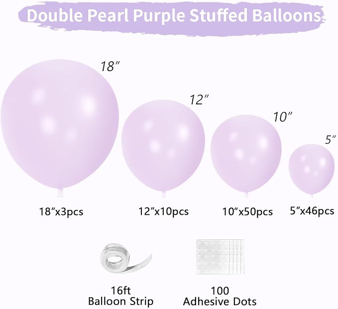 Double Pearl Purple Stuffed Balloons Different Size 115Pcs 5/10/12/18" Light - Image 2