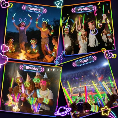 SHQDD 200 Glow Sticks Bulk Party Pack, 8” Neon Glow Sticks, DIY Glowsticks with Connectors Bracelets & Necklaces, Glow in the Dark Party Supplies for Kids, Adults, Parties, Halloween & New Year - Image 6