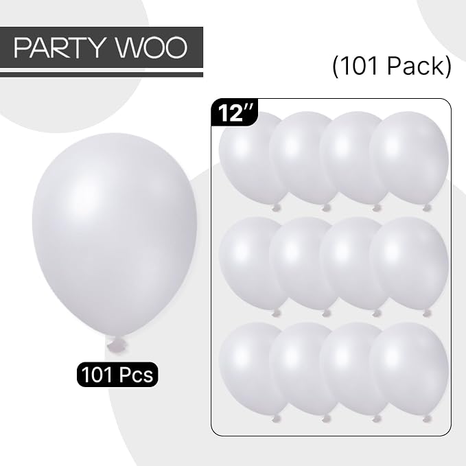 PartyWoo Pearl White Balloons 101pcs Metallic White Color 12 Inch | Balloons - Image 6