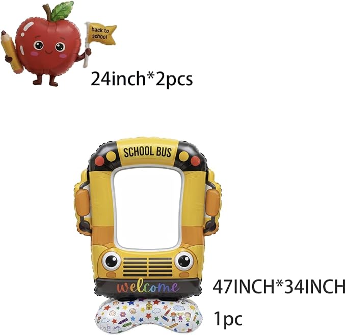 School bus decorations & Apple Foil Balloons Set | Features 1 interactive - Image 6