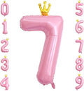 40 Inch Crown Pink Number 7 Balloon, Big Conjoined Light Pink Mylar Helium 7 by Unknown