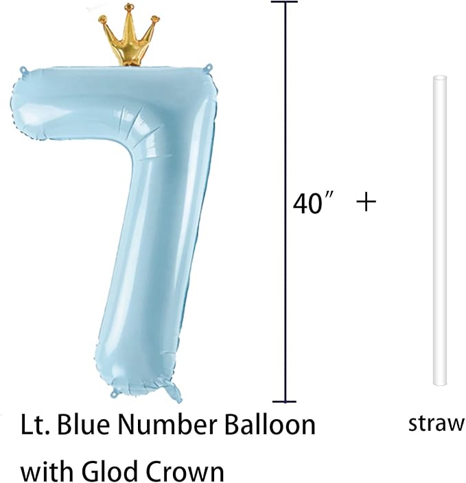 Number 7 Foil Balloon with Crown, 40-Inch Light Blue | Light blue number 7 foil - Image 2