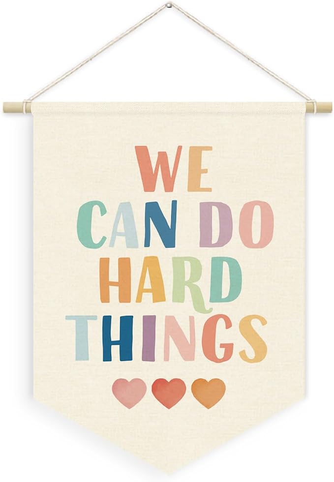 Boho Colorful Classroom Decor, We Can Do Hard Things Linen Canvas Banner by Unknown