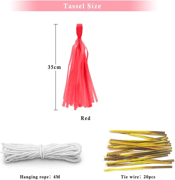 Red Tissue Paper Tassel DIY Hanging Paper Decorations Party Garland - Image 2