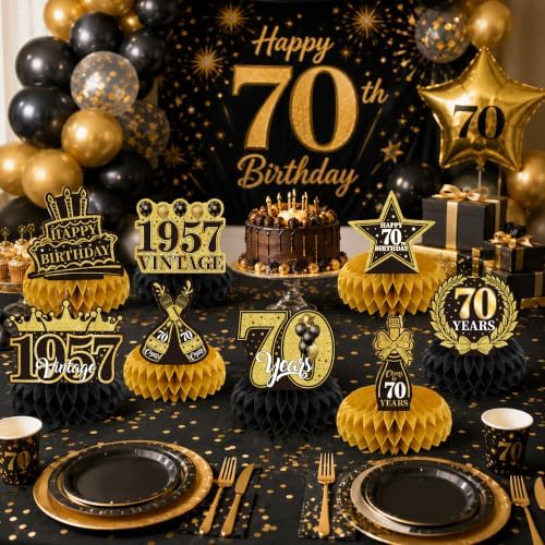 Birthday Decorations 2027-9Pcs 70th Birthday Honeycomb Table Decorations - Image 4