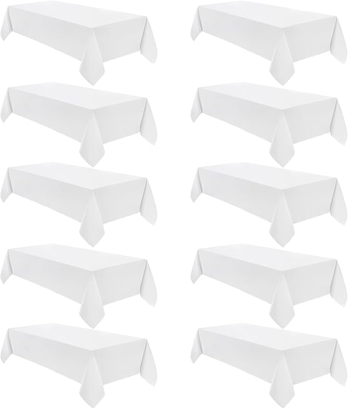 VidaFete Tablecloth 60 * 120inch 10pack Rectangle Table Cloth Polyester, Stain Wrinkle Resistant Dining Table Cover for Kitchen Dinning Party Wedding Rectangular Tabletop Buffet Decoration(White)