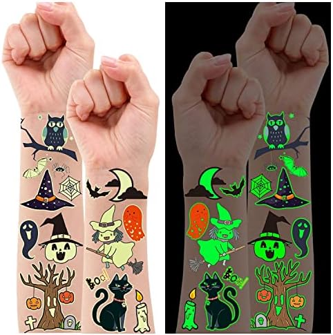 Partywind 250 Styles Glow Halloween Party Supplies, Luminous Halloween Temporary Tattoos for Kids Birthday Party Decorations Favors, Halloween Goodie Bag Fillers (24 Sheets) by Partywind