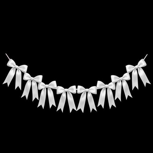 1 String of 8PCS White Bow Garland Banner Decoration, Pre-Strung Satin Ribbon by Unknown