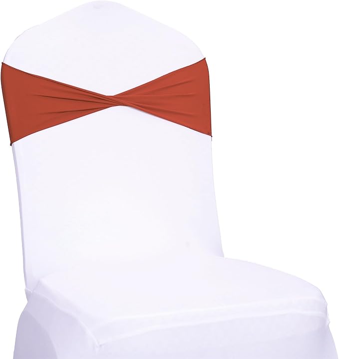 VDS Pack of 100 PCS | Terracotta | Spandex Chair Sashes Bows Without Buckle | Stretch Elastic Banquet Universal Folding Chair Band Tie with for Wedding Party Conference Celebration Event Decoration