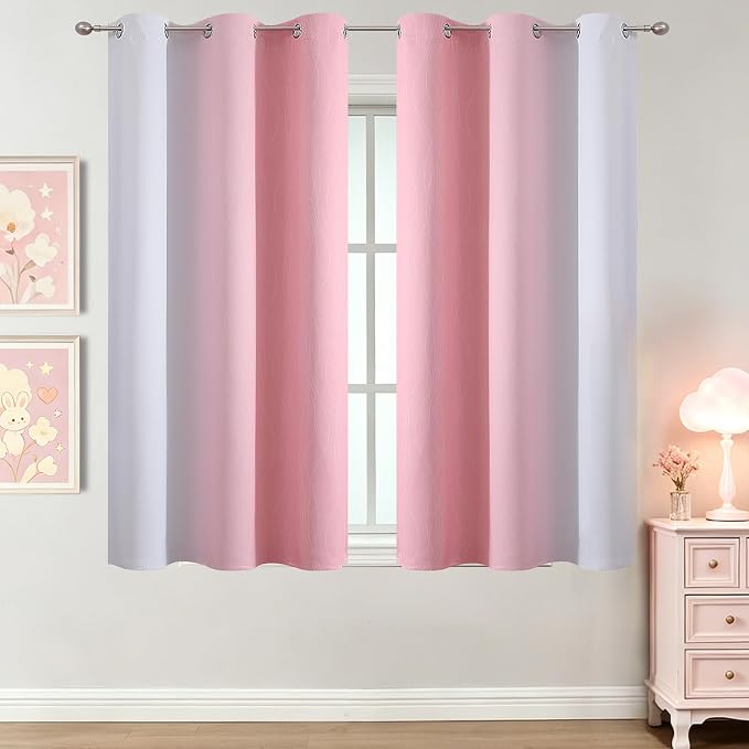 Pink and Greyish White Ombre Blackout Curtains 54 Inch Long - Image 2