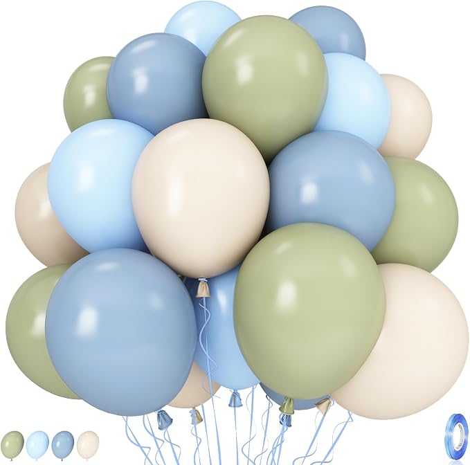 Sage Green and Blue Balloons, Baby Boy Shower Balloons by Govpy
