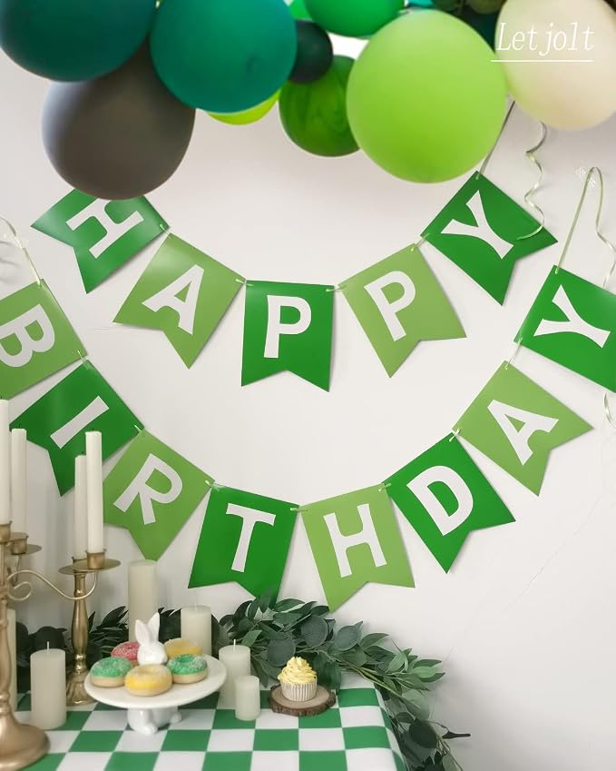 Letjolt Green Happy Birthday Banner Green Garland 13pcs | Theme Birthday Party - Image 2