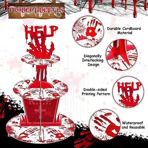 Sliner 3 Tier Halloween Bloody Cupcake Stand Party Decorations - Image 3