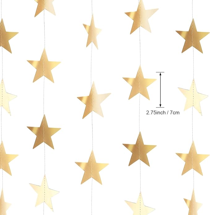 Patelai 130 ft Star Garland Banner Decor, Champagne Gold - Image 3