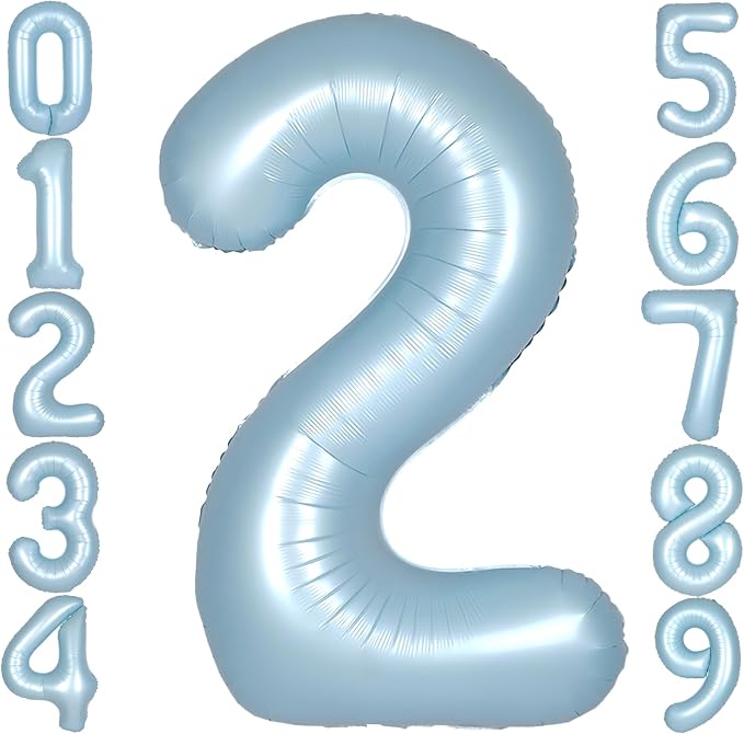 40 Inch Light Blue Number 2 Balloon 0-9 Big Helium Balloons | Large Giant by SULALABOO
