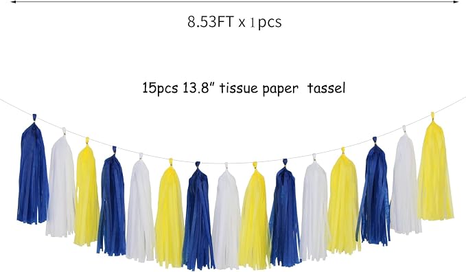 Navy-Blue White-Yellow Party-Decorations Tassel-Garland -15pcs Graduation - Image 2