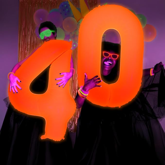 Mega-L Glow in The Dark Party Supplies, 40 Inch Orange Number 3 Balloon | Glow - Image 5
