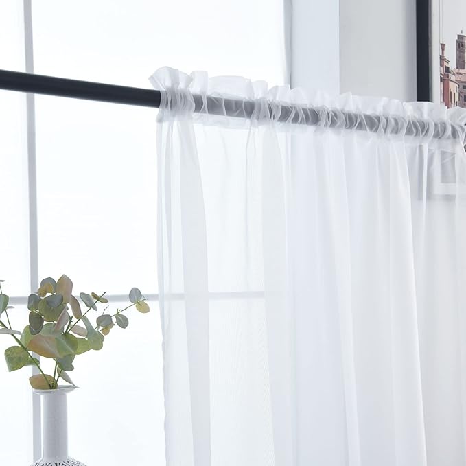 SpaceDresser Basic Rod Pocket Sheer Voile Window Curtain Panels White 1 Pair 2 - Image 5