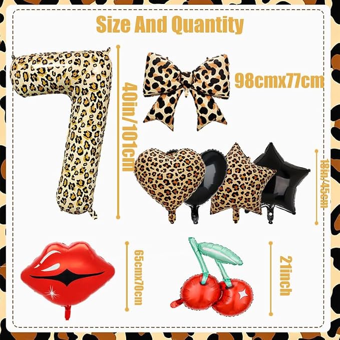 Leopard Print Bow Balloons Birthday Decorations 40Inch Cheetah Number 7 Foil - Image 2