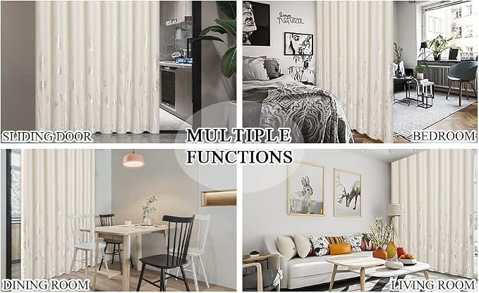 Cream Beige Curtain for Sliding Door 100W x 84L Inch Long Silver Palm Curtains - Image 9