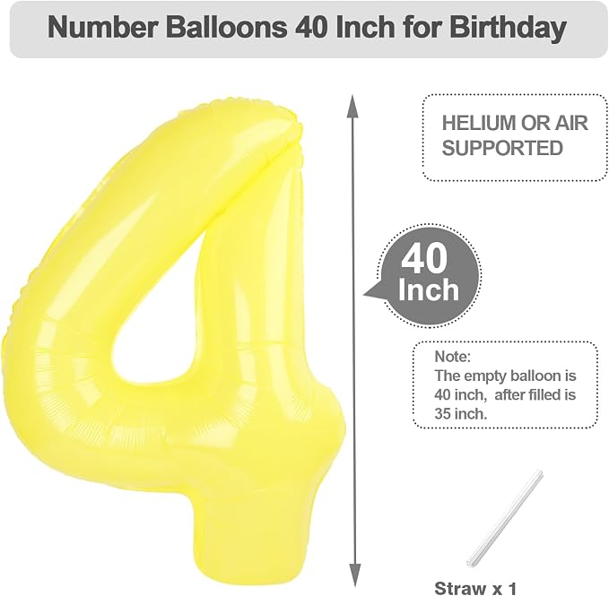 3 Balloon Number 40 Inch for Yellow Birthday Party Decorations | Mix & Match - Image 5