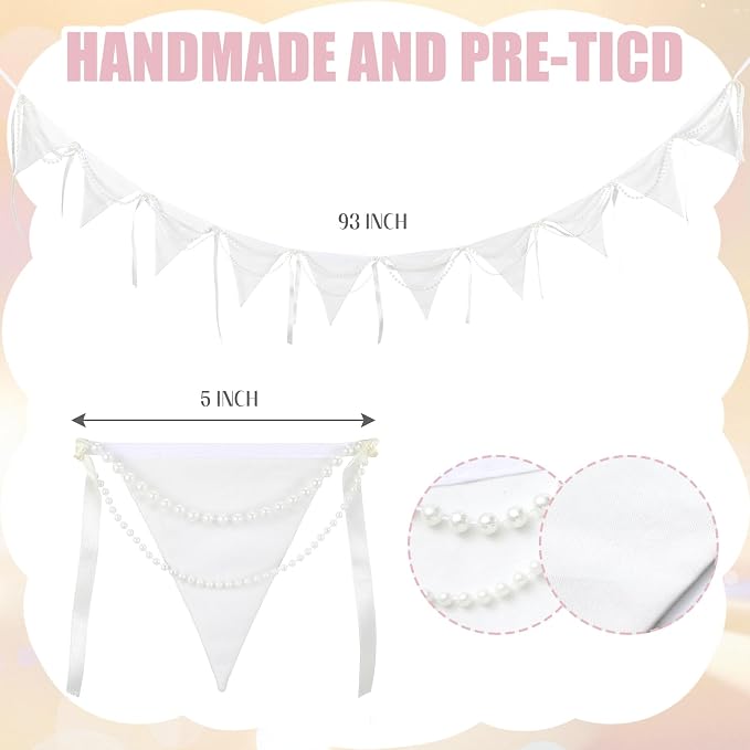 Tegeme 7.8 ft Wedding Pearl Fabric Banner Party Triangle Pennant Banner - Image 2