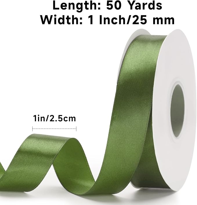 KINGLAKE Olive Green Satin Ribbon - Image 2