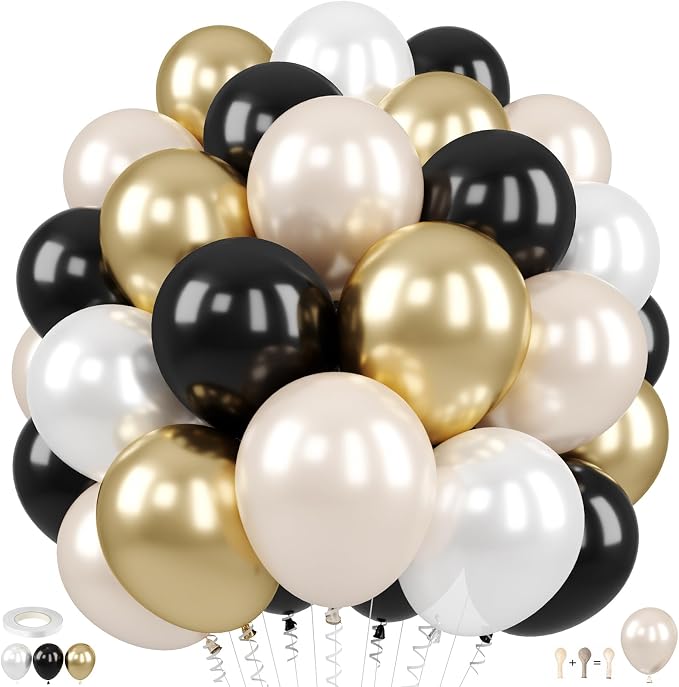 Black White and Gold Balloons, for Women Birthday Wedding Shower Bachelorette by FEYG