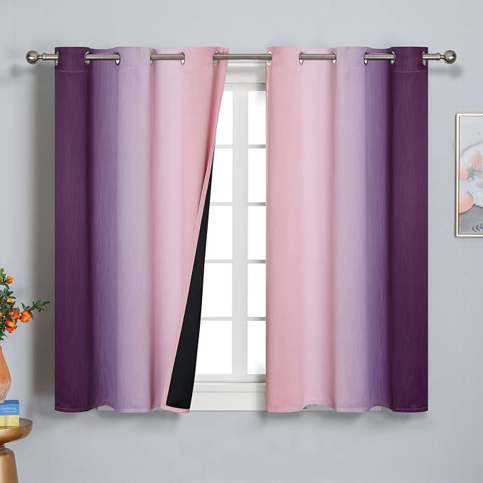 Pink and Purple Curtains 45 Inch Length 2 panels, Full Light Blocking Ombre by ESTELARTEXTILER